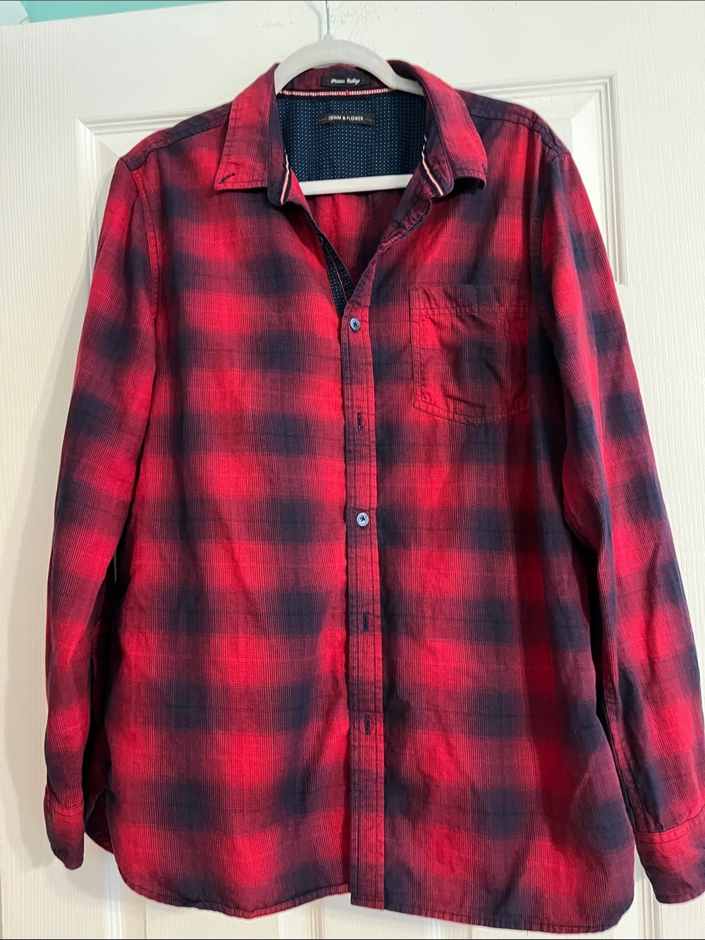 Men’s shirt Denim & Flower Red and Black Plaid Button-Down Shirt